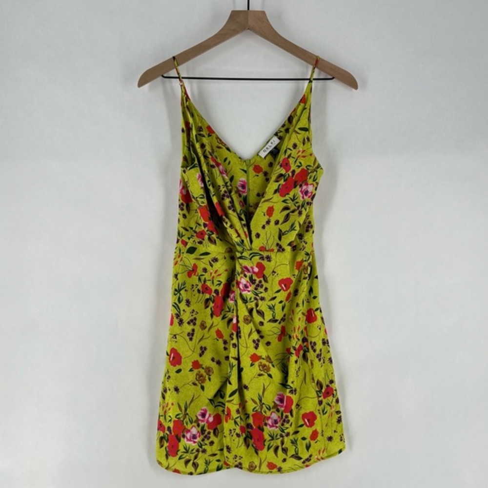 DELFI Collective Silk Floral‎ Twisted Front Plunging V Neck Faux Wrap Mini Dress